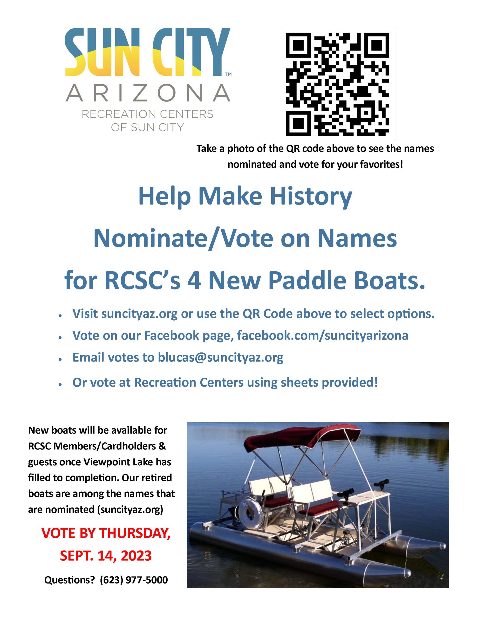 Paddle Boat Naming Contest - Sun City, Arizona - The Original Fun City!